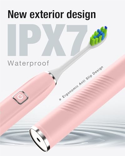 7AM2M Sonic Electric Toothbrush - 6 Brush Heads, 120-Day Charge, 5 Modes, Wireless Fast Charge - Pink
