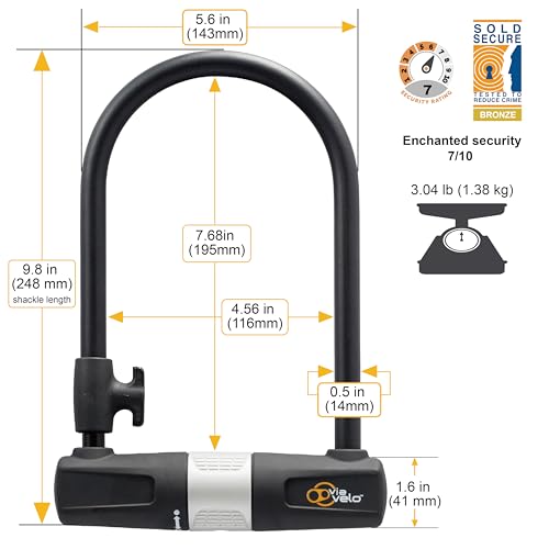 Via Velo Bike U Lock with Cable - Heavy Duty U-Lock for Road & Mountain Bikes