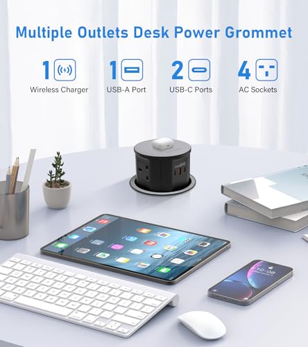 Wireless Charger Pop-Up Socket, 65W USB C Station, 4 Outlets