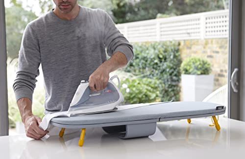 Joseph Joseph Folding Compact Ironing Board, Space-Saving Table-Top Design, Regular Size, Grey/Yellow
