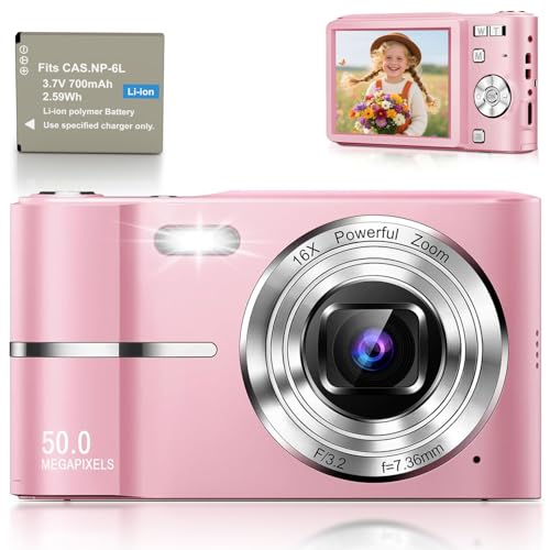 EJXHKNF 16X Zoom Digital Camera for Kids Vlogging, 50MP 1080P