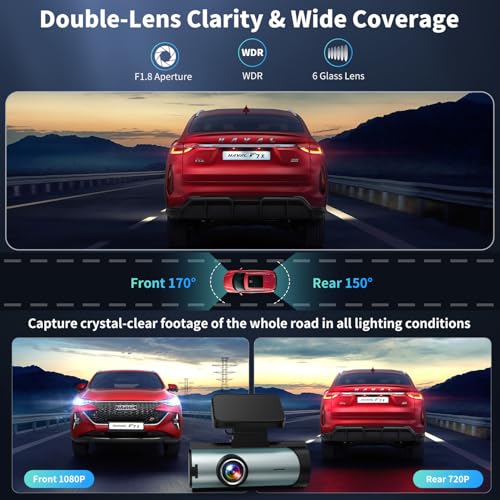 Brand Dual Dash Cam: UHD & 1080P Car Camera, Night Vision, Wi-Fi, G-Sensor, Loop Recording, 3" Display - 64GB SD Card - Black