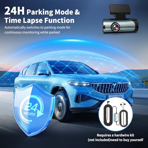 Brand Dual Dash Cam: UHD & 1080P Car Camera, Night Vision, Wi-Fi, G-Sensor, Loop Recording, 3" Display - 64GB SD Card - Black