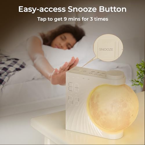 INSSISAIN Moon Lamp with Luminous Alarm Clock - 8 Colors LED, Nature Sounds