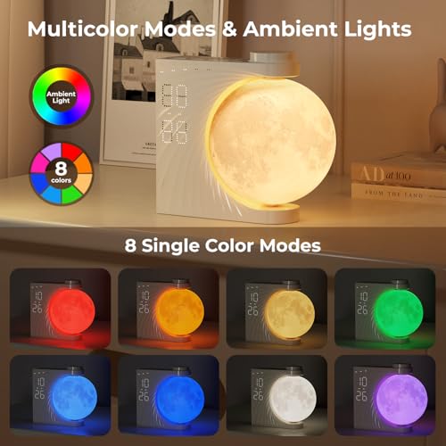 INSSISAIN Moon Lamp with Luminous Alarm Clock - 8 Colors LED, Nature Sounds