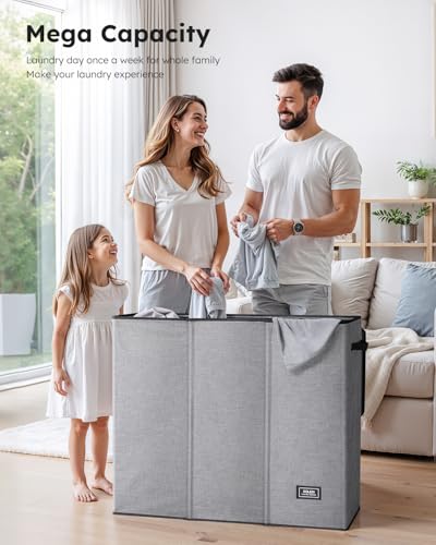 SOLEDI 180L Laundry Basket 3 Section, Extra Large Hamper with Lid & Sturdy Handle - Laundry Room Organizer for Dirty Clothes & Bedroom