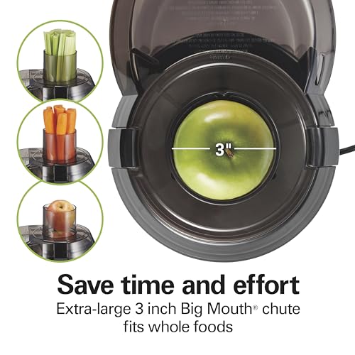Hamilton Beach Juicer Machine: Big Mouth 3" Feed Chute for Whole Fruits & Vegetables, Easy to Clean, 800W Motor, Black