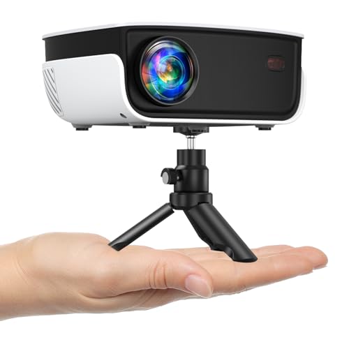 NICPOW Mini Projector: Portable 1080P Outdoor Movie Projector with Tripod. TV Stick, Phone, PS5 Compatible. Ideal for Home, Gaming, Outdoor.