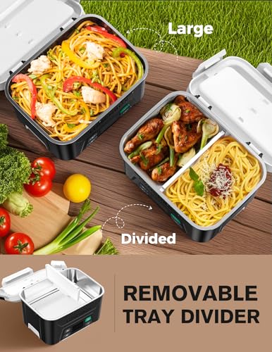 EAST OAK Electric Lunch Box for Adults, Battery-Powered Heated Food Warmer, Portable 5.5 Cups with Removable Tray Divider