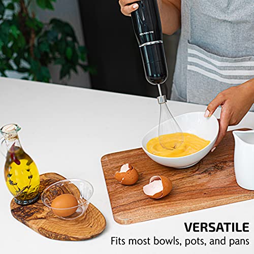 OVENTE Hand Blender: Portable Stick Mixer Set, 300W, 2 Speeds, Stainless Steel Blades, Egg Whisk, Beaker, Food Chopper - Black