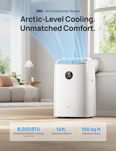 Dreo 8000 BTU Smart Portable Air Conditioner for Bedroom, Drainage-free Cooling, Quiet 45dB, APP/Voice/Remote - AC318S