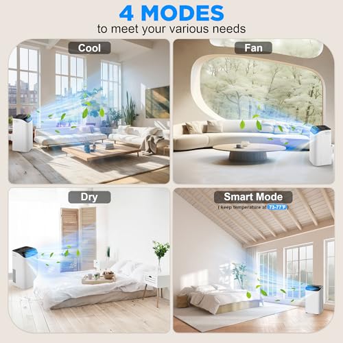 CoolTech 14000 BTU Portable AC Unit with Remote Control - 3-in-1 Cooling, Fan, Dehumidifier - Cools 700 sq.ft Room - Smart Mode, 3 Speeds