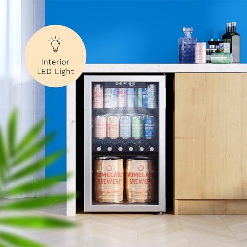 hOmeLabs Beverage Refrigerator - 120 Can Mini Fridge for Soda, Beer, Wine - Glass Door, Drink Dispenser - Office, Bar Machine