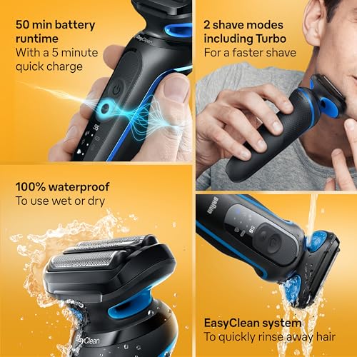 Braun Men's Electric Shaver Series 5 - Waterproof Foil Shaver with Turbo Mode & Precision Trimmer - Wet/Dry Shave - 50 Min Runtime
