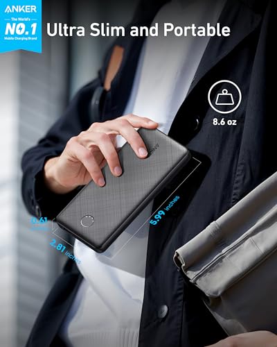 Anker Power Bank 10K: Compact 10,000mAh Battery Pack with PowerIQ for iPhone, iPad - Fast Charging - USB-C Input/Output