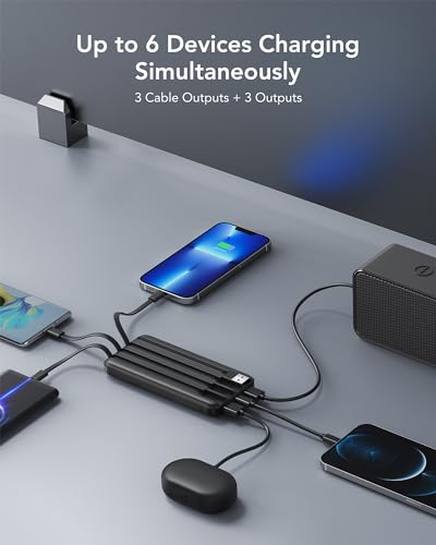 Charmast Portable Charger 10000mAh with Built-in Cables - Fast Charging Power Bank for Samsung, Google Pixel, iPhone