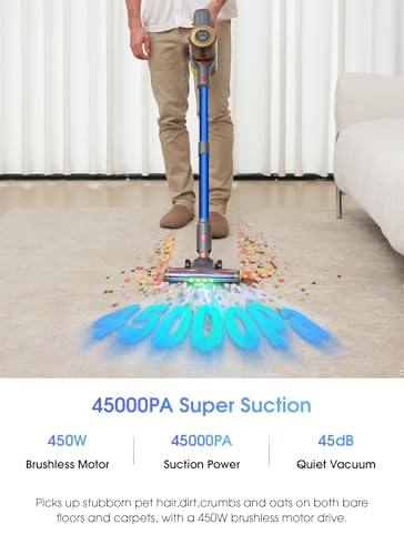 Brand Cordless Stick Vacuum 45KPA 450W, Wall-mounted Charging, Anti-Tangle, Pet Hair Cleaner