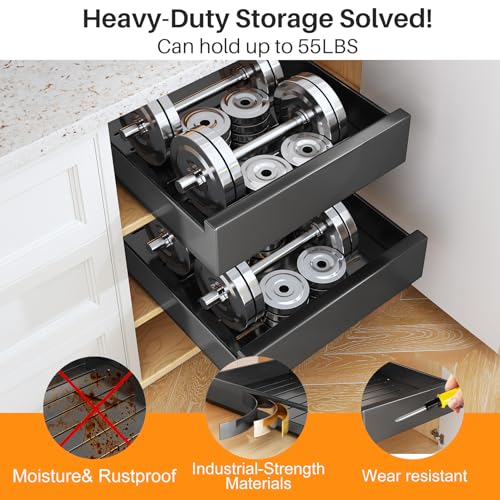 SAYZH Pull Out Cabinet Organizer: Heavy Duty Slide Drawer for Kitchen Cupboard, Extendable Sliding Storage (43x25x9cm), No Drill Needed
