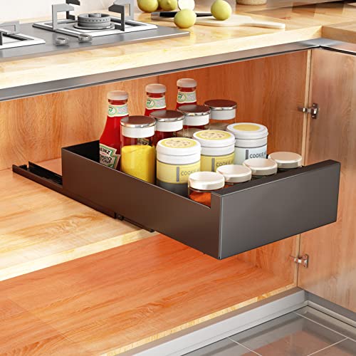 SAYZH Pull Out Cabinet Organizer: Heavy Duty Slide Drawer for Kitchen Cupboard, Extendable Sliding Storage (43x25x9cm), No Drill Needed