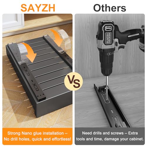 SAYZH Pull Out Cabinet Organizer: Heavy Duty Slide Drawer for Kitchen Cupboard, Extendable Sliding Storage (43x25x9cm), No Drill Needed