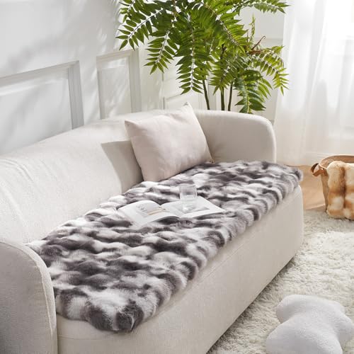COZY KISS Faux Fur Pet Sofa Cover, Washable & Soft, Liquid-Proof Cat Mat, Anti-Slip, 70x177cm, Tie-Dye Grey