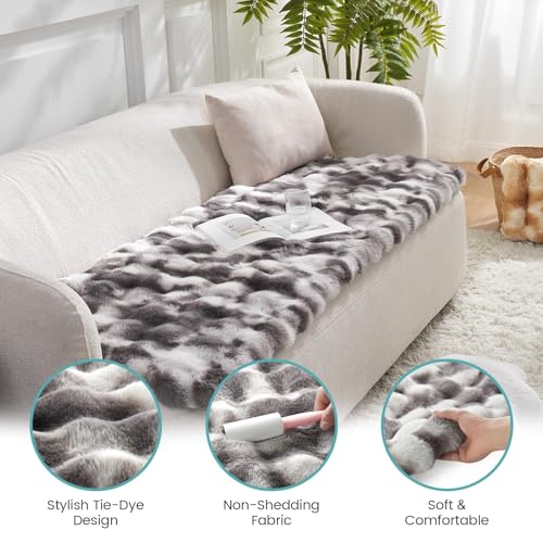 COZY KISS Faux Fur Pet Sofa Cover, Washable & Soft, Liquid-Proof Cat Mat, Anti-Slip, 70x177cm, Tie-Dye Grey
