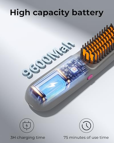 Portable Cordless Hair Straightener Brush, Mini Hot Brush for Women, USB-C Rechargeable, 200 Million Negative Ions