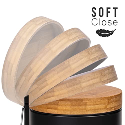 Kazai 3L Bamboo Bathroom Bin | Soft Closing, Anti-Finger Tech | Black