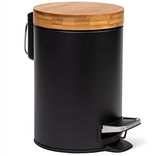 Kazai 3L Bamboo Bathroom Bin | Soft Closing, Anti-Finger Tech | Black