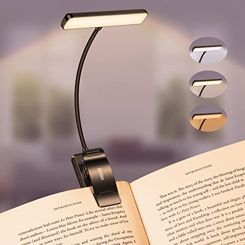 Gritin 19 inch LED Book Light for Night Reading, Memory Function, Eye-Protecting Modes, Stepless Dimming, Long Battery Life