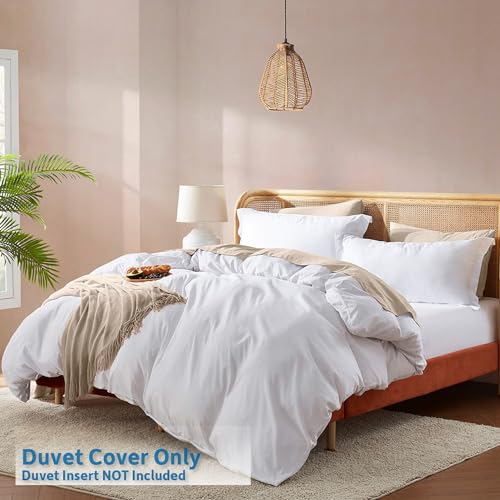 Nestl White Full Size Duvet Cover Set - Soft Brushed 3 Piece Bedding with Button Closure, 80x90 inch Duvet, 2 Shams