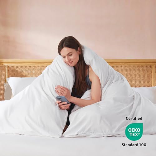 Nestl White Full Size Duvet Cover Set - Soft Brushed 3 Piece Bedding with Button Closure, 80x90 inch Duvet, 2 Shams