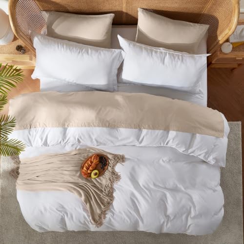 Nestl White Full Size Duvet Cover Set - Soft Brushed 3 Piece Bedding with Button Closure, 80x90 inch Duvet, 2 Shams