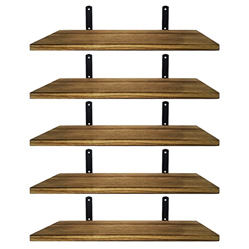 Mardili Rustic Wood Wall Shelf Set, 5 Shelves, Light Brown