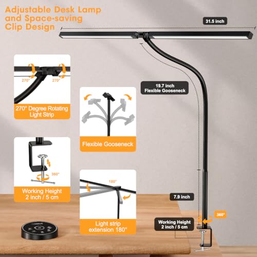 Architect Lamp with Clamp, Dual Screen Gooseneck Smart Light: Eye-Caring LED Desk Lamp for Office & Home