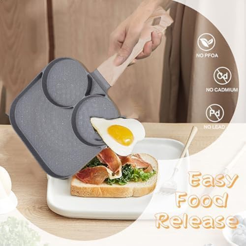 Nonstick Omelette Sectional Skillet Grill Pan with Egg Poacher - Breakfast Frying Pan for Perfect Omelettes - Grey