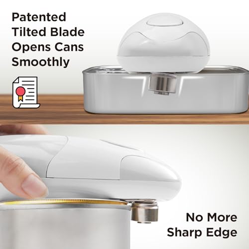 Kitchen Mama Electric Can Opener: Open Cans with Ease - Automatic, Hands-Free, Smooth Edge - Food-Safe - Battery Operated - White