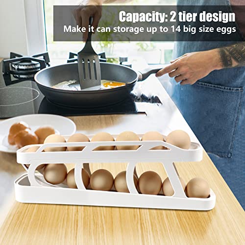 Automatic Rolling Egg Dispenser - Space Saving Holder for 14 Medium Eggs - Kitchen Organizer & Fridge Storage