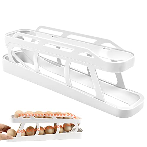 Automatic Rolling Egg Dispenser - Space Saving Holder for 14 Medium Eggs - Kitchen Organizer & Fridge Storage