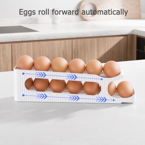 Space-saving Egg Holder: Auto Rolling Dispenser for 12 Eggs