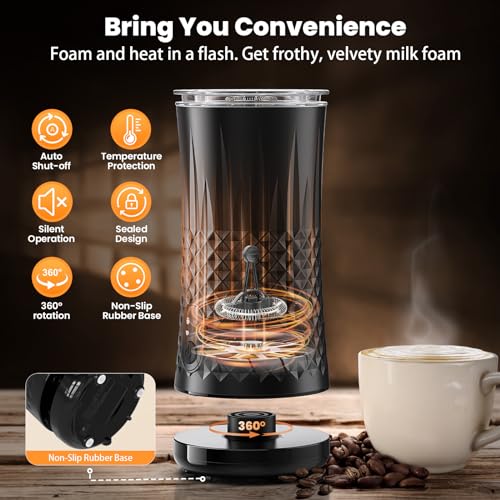 VIWAVE Electric Milk Frother: 4-in-1 Hot & Cold Foamer, 240ml Stainless Steel Steamer - Auto Shut-Off Warmer, Silent Operation