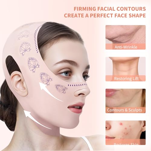 V Line Lifting Mask & Chin Reducer Strap for Women, Breathable Jaw Exerciser