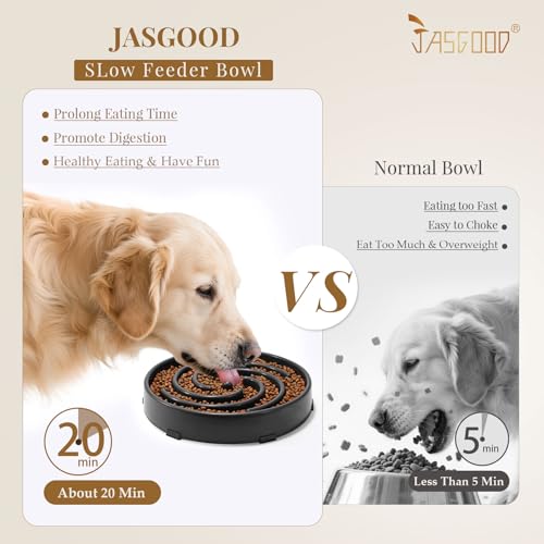 JASGOOD Slow Feeder Bowl for Large Dogs, Anti-Gulping Pet Food Dish, Prevents Choking & Bloat