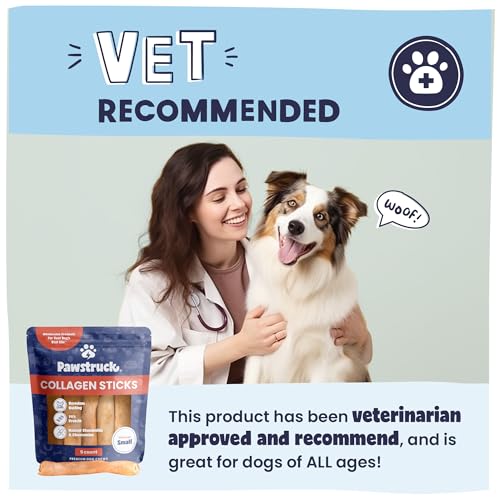 Pawstruck Beef Collagen Sticks for Dogs, Long-Lasting Chew with High Protein & Low Fat - Chondroitin & Glucosamine, 5 Pack