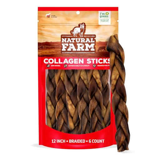 Natural Farm Collagen Chews for Dogs, 12 Inch Sticks, Long Lasting, Small to Large, Odor-Free