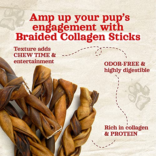 Natural Farm Collagen Chews for Dogs, 12 Inch Sticks, Long Lasting, Small to Large, Odor-Free