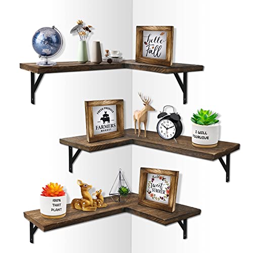 Mailesi Rustic Wooden Corner Shelves Set for Home Decor