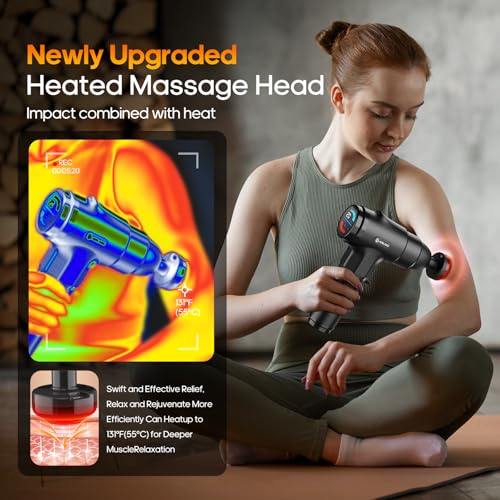 AERLANG Heat Massage Gun: Deep Tissue Back Neck Massager for Pain Relief, Muscle Percussion, 7 Heads, Silent