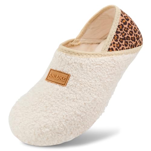 ANLUKE Fuzzy Slipper Socks for Women Men, Rubber Sole, Non-Slip Indoor/Outdoor
