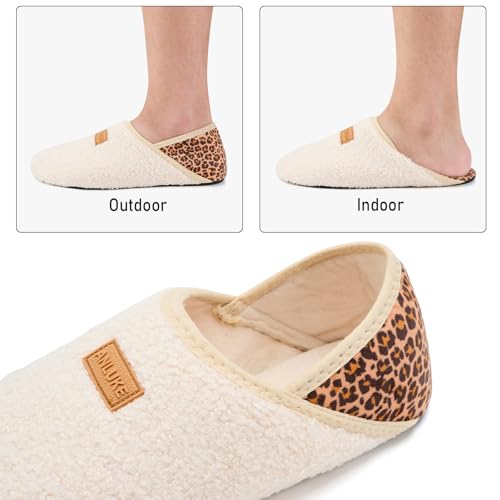ANLUKE Fuzzy Slipper Socks for Women Men, Rubber Sole, Non-Slip Indoor/Outdoor